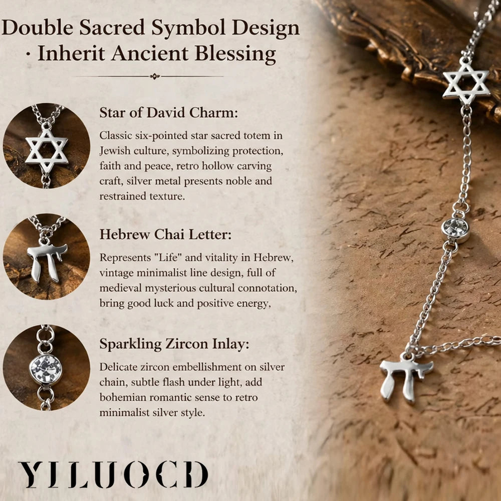 Jewish Star of David Hebrew Letter Chai Finger Bracelet Stainless Steel Adjustable Hexagram Zircon Bracelets Amulet Jewelry