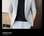 Men's Summer New Slim Fit 3/4 Sleeve Blazer Set Thin Seven-Point Sleeve Suit Outfit Casual Business Two-Piece Set