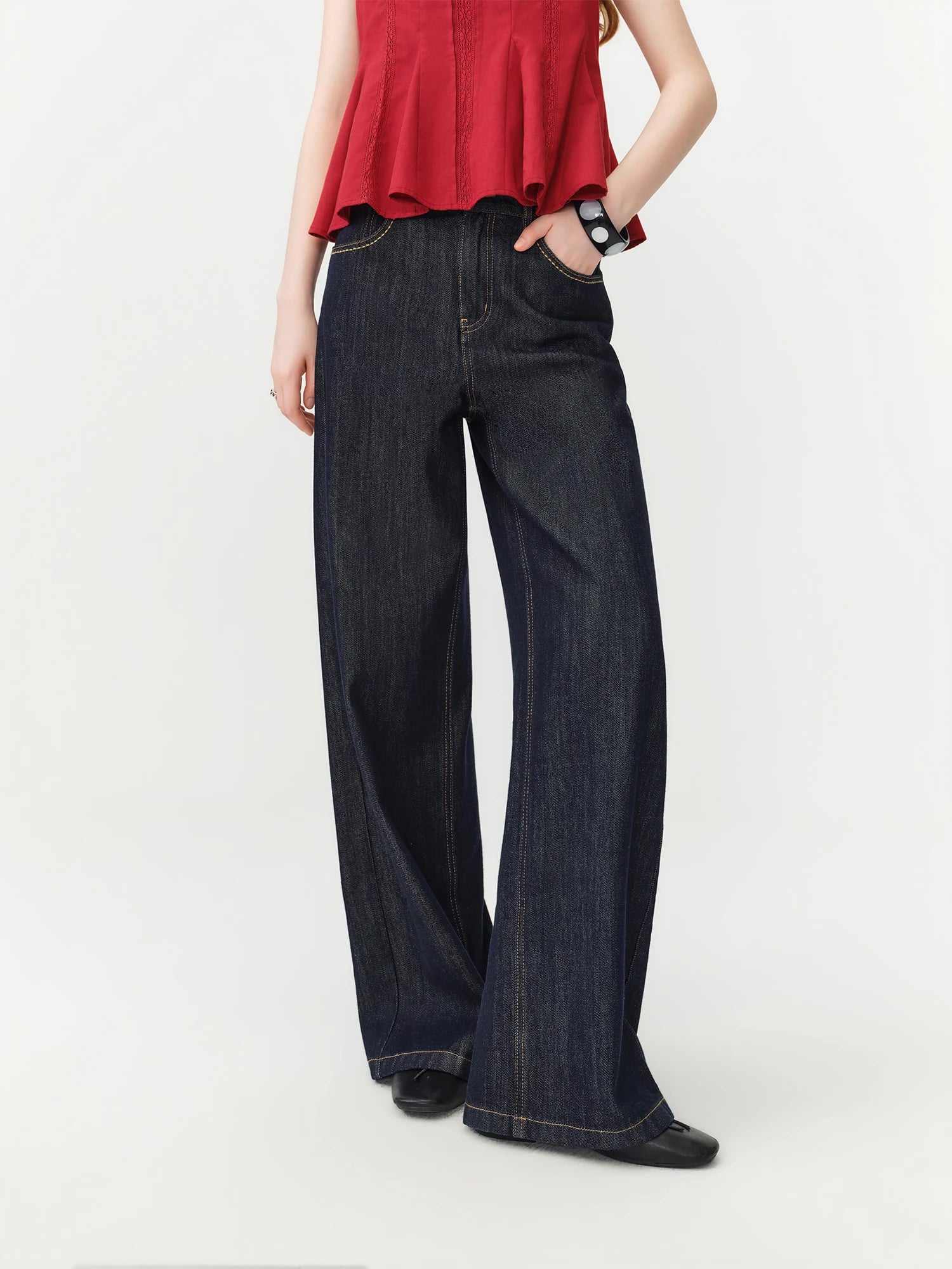 FSLE Women's 2026 Summer New Arrival Raw Indigo Straight Jeans | Lightweight Cool Feeling Slim Fit Versatile Denim Pants Jeans