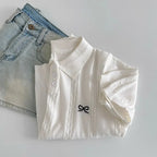 AOSSVIAO 2026 Summer New Korean Fashion Slim Polo shirt Knitted Short Sleeve T-shirt Sweet Bow Embroidered Knitted  Women Tops