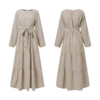 Polka Dot Muslim Dress Ruffle Belted Waist Women'S Dresses Long Sleeve Button Down Abaya Casual Vestidos Kaftan Dubai Long Robe