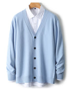 100% Pure Wool Sweater Autumn Winter New Men's Cardigan V-Neck Buckle Jacket Loose Casual Cashmere Knitted Sweater Long Sleeveds