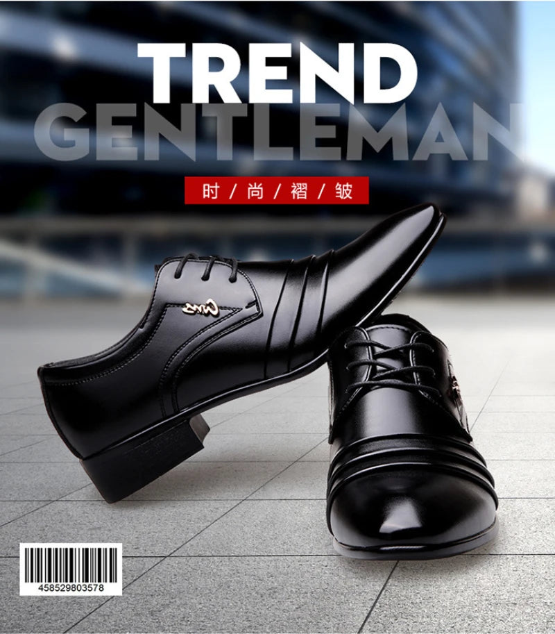 Mens Black Genuine Leather Cap Toe Lace Up Formal Business Office Groom Wedding Daily Wear Dress Shoes British Style Fashion