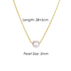 4MM Simulated-pearl Pendant Necklace for Women Dainty Stainless Steel Gold Color Necklace Women