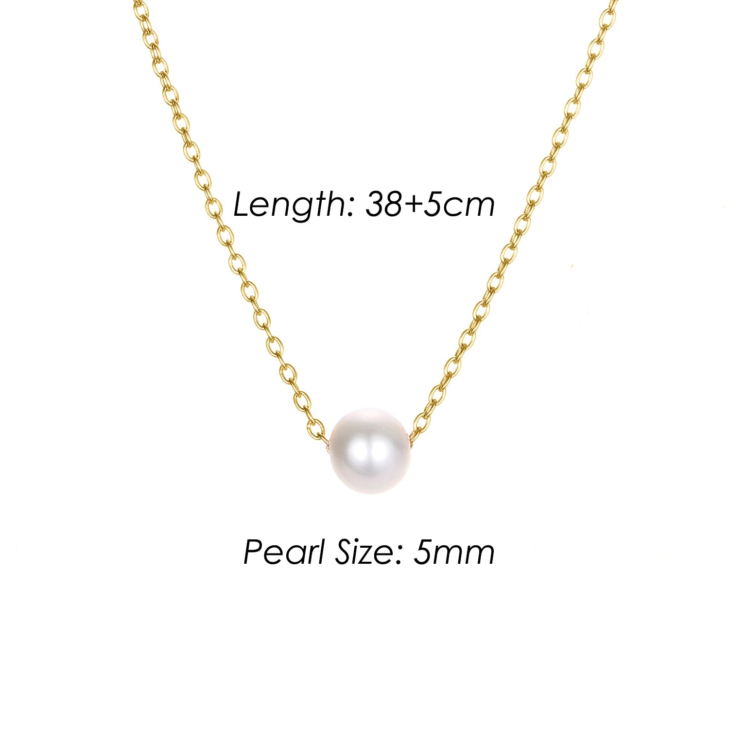 4MM Simulated-pearl Pendant Necklace for Women Dainty Stainless Steel Gold Color Necklace Women