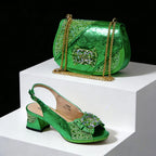 Venus Chan 2026 Luxury Italian Dark Black Rhinestone Peep Toe High Heels & Matching Bag for Women - Elegant Sandals