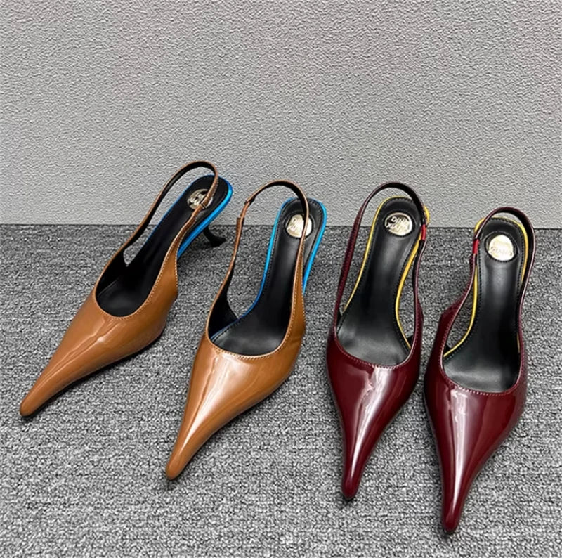 Women's Designer Heels Patent Leather Pointed Toe Sculptural Thin High Heels Sandals Pumps Runway Chic Luxury Party Dress Shoes