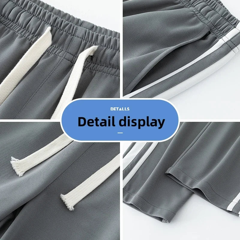 Summer New Men Sweatpants Joggers Straight Pants Neutral Breathable Loose Outdoor Quick Drying Fabric Striped Casual Trouser