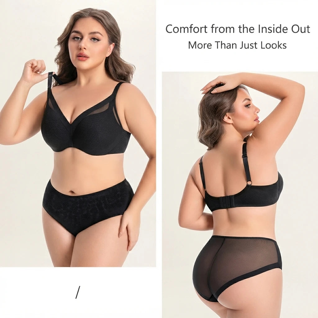 Minimizer Bra Panty Set D/E/F/G/H/I Cup Invisible Under Clothes Side Fat Control Breathable Plus Size Underwear For Full Figure
