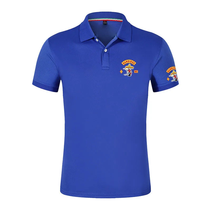 MC Bandidos Men's Fitness Casual Sports Gym Running Sports Elastic Short-sleeved Polo Shirt Lapel Men's Slim Fit V-Neck T-shirt