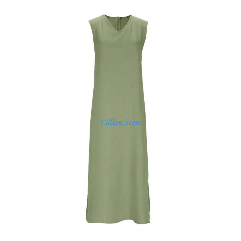 Q1FA Summer Dresses for Women Cotton Linen Maxi Dress Casual Sleeveless Long Sundress Vacation Outfits