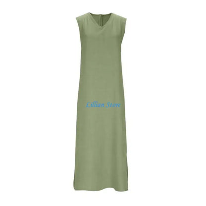 Q1FA Summer Dresses for Women Cotton Linen Maxi Dress Casual Sleeveless Long Sundress Vacation Outfits