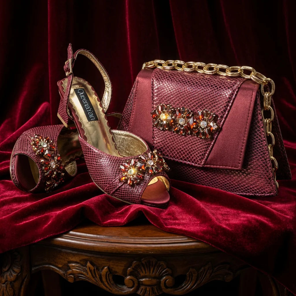 New Elegant 2026 Lilac Peep Toe Women Heels with Diamond Accents - Italian Design Matching Pumps and Bag Set for Parties