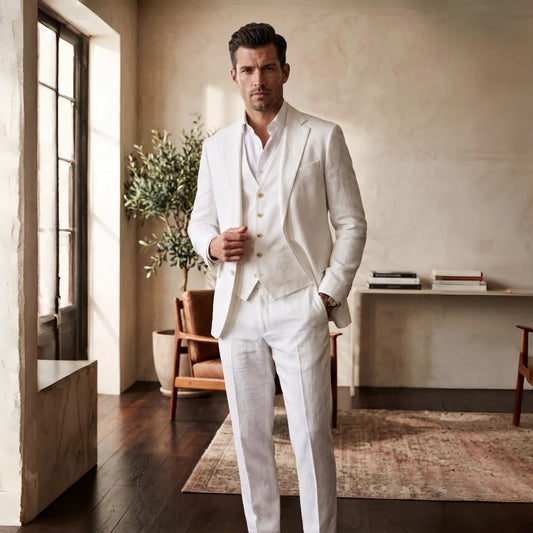 3 Pieces Linen Breathable Suit Separates Blazer with Vest Pants for Men Summer Beach Wedding Casual Party Suits for Men Suits