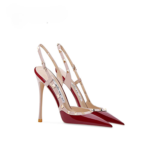 New Sexy Wine Red European and American High Heels for Women Slim Heels Pointed Toes, Shallow Mouth, Riveted Single Shoe Sandals