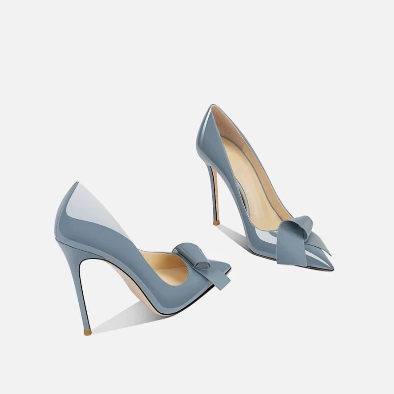 Bow High Heels Women's New Sweet Pointed Stiletto Comfortable Patent Leather Women's Shoes
