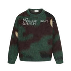 Men's Brand Loose Casual Knitted Sweater American Letter Contrasting Color Seahorse Hair Crew Neck Long Sleeve Sweater Trendy