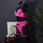 Ellolace Daring Women's Lingerie Sets Fancy Sexy Bra Belt Thong 3PC with Leg Circles Romantic Heart Rhinestone Women Underwear