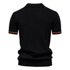 New men's business casual short-sleeved fashion trend knitted POLO shirt with lapel and half-zip pullover design.
