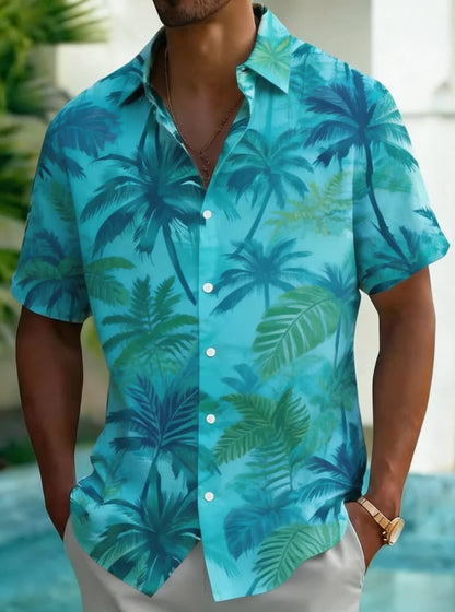 Men's  Tropical Plant Watercolor Print Shirt, Luxury Casual Design for Summer Vacation, Beachwear & Daily Style