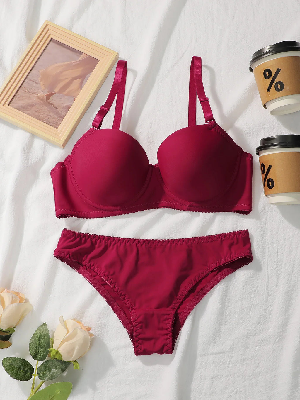 New Hot Selling Solid Color Daily 2-piece Set with Steel Rim push up Bra for Women Underwear Set J2611