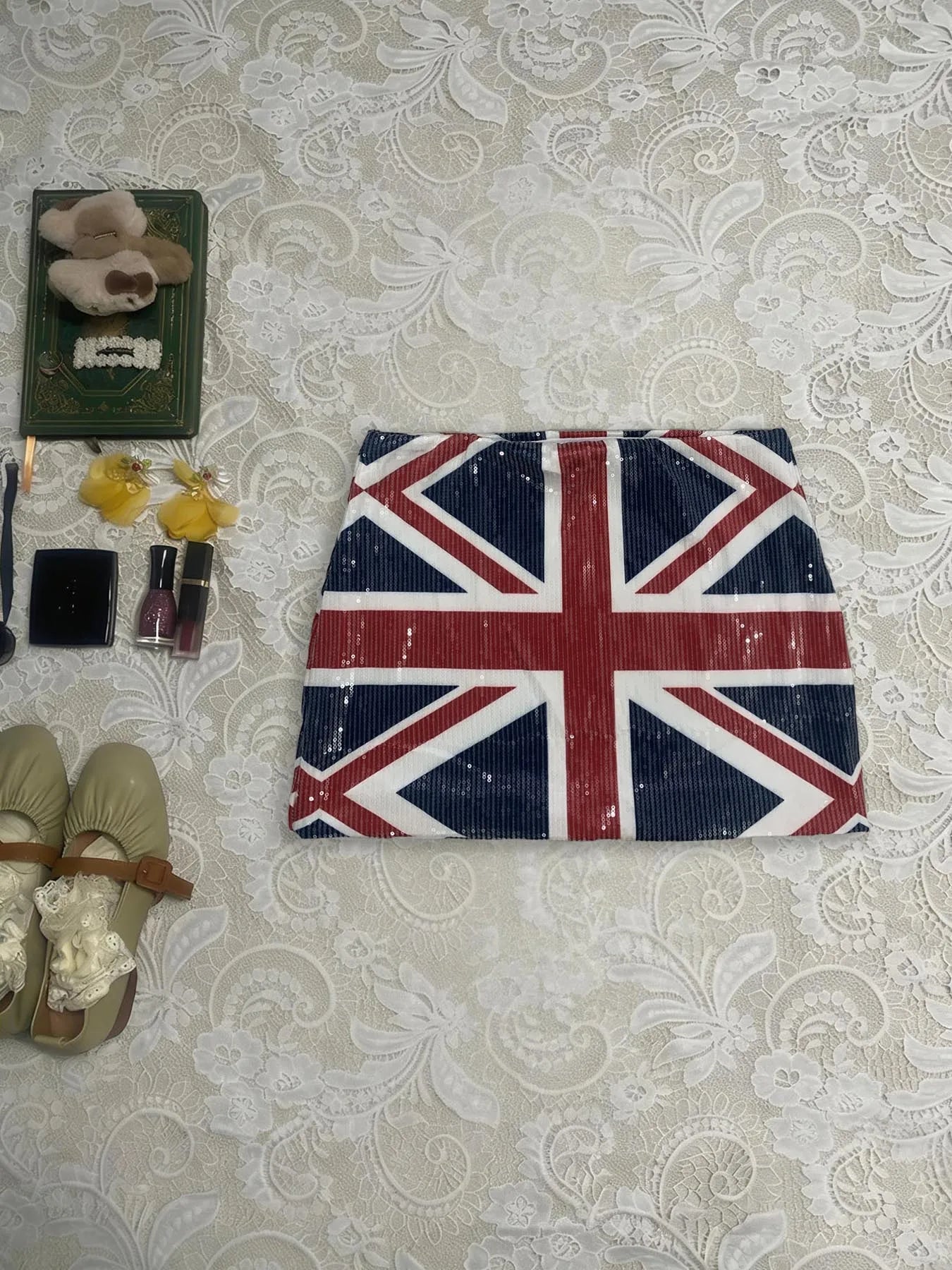 European and American flag print sequin wrapped hip skirt, cross-border slimming and slimming street style short skirt