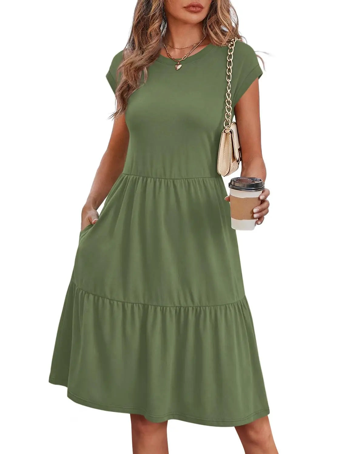 Women Cap Sleeve Casual Tiered Swing Dress Floral Print Summer Beach Vacation Dress