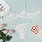 Bra for Women Bra and Panty Set Thongs Push-up Sexy Lingeire Eroitc Underwear Transparent Lace Belt Steel Ring Three-point Set