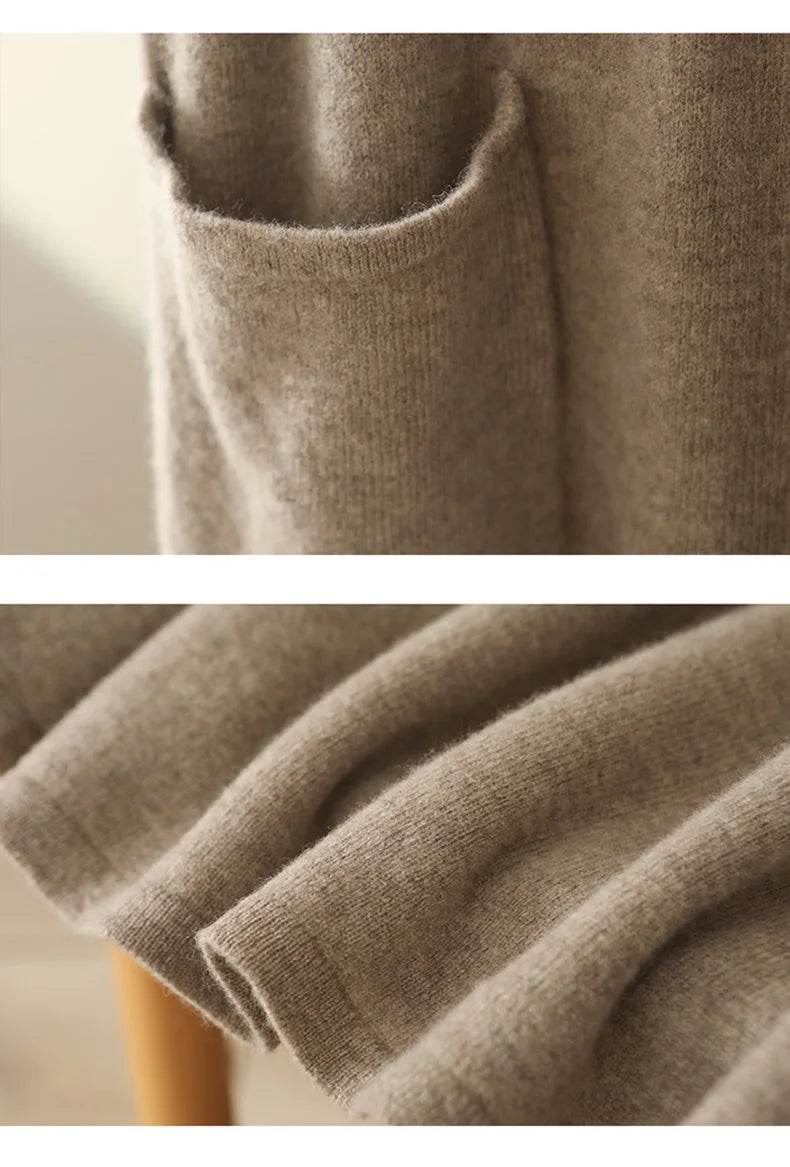 Autumn And Winter100% Pure Wool Skirt Women's Long Pocket Small A Skirt High Waist Slim Cashmere Knit A-Line Skirt