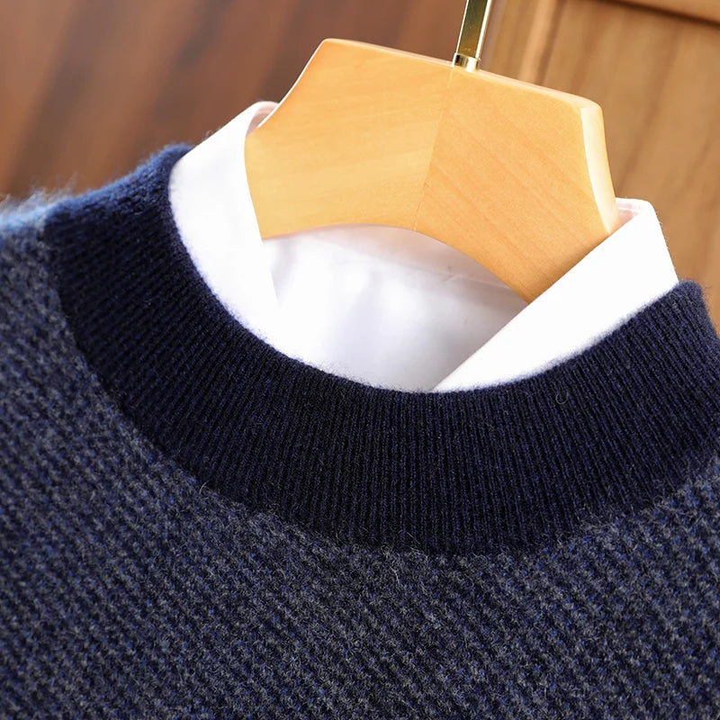 100% pure cashmere men's high-end brand semi-high neck thickened business casual autumn and winter mid-high neck base sweater