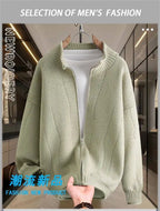 2026 Autumn Men's High Quality Comfortable Loose Solid Color Knitted Cardigan jacket Men's Fashion Trend Casual Sweater men