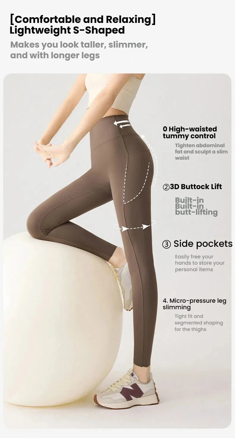 Women's Pockets Yoga Pants Cloud Touch Ice Silk Shark Leggings High Waist Tummy Control Butt Lifting Sports Leggings  Running