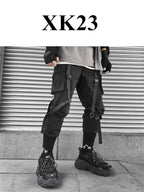 Y2K Joggers Cargo Pants For Men Casual Hip Hop Pocket Male Trousers Sweatpants Street Ribbons Techwear White Pant Pantalon Homme