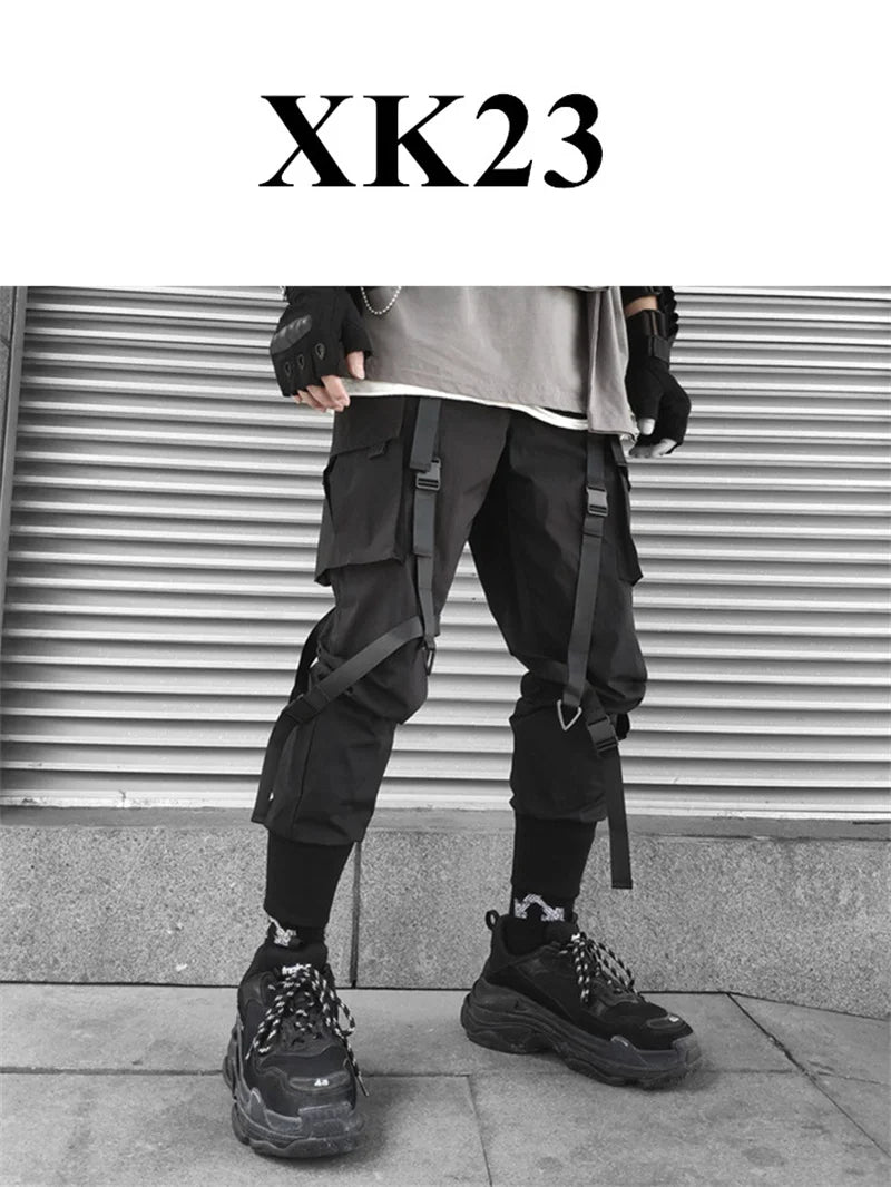Y2K Joggers Cargo Pants For Men Casual Hip Hop Pocket Male Trousers Sweatpants Street Ribbons Techwear White Pant Pantalon Homme