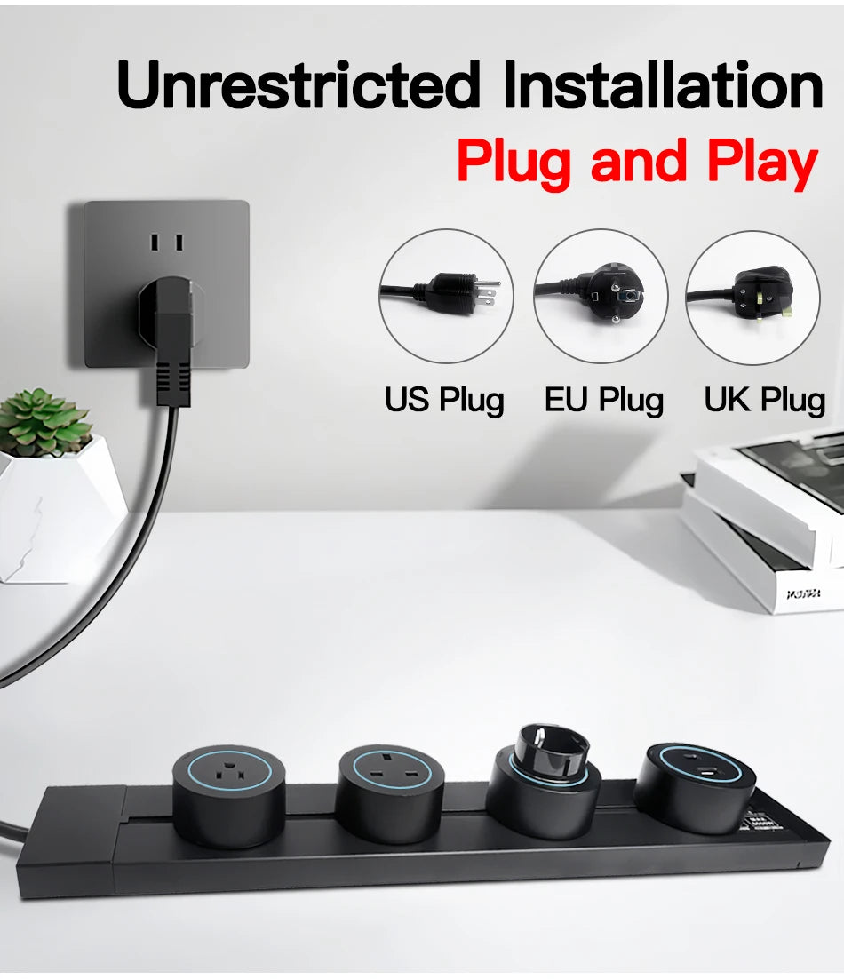 Wall Mounted Power Track Socket US EU UK Plug Adapter 40/50cm Office Electrical Outlet Wall socket USB Type C Grey Black