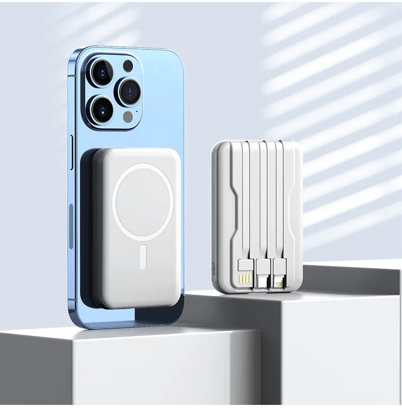 New LaunchMagnetic Wireless Fast Charging Power Bank Built-in Cable Mini Compact Portable External Battery Pack for Cell Phones
