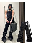 High Street RO Style Jeans Pants Men's Five Star Mang Ribbon Rotating Large Zipper Floor Pulling Horn Denim Streetwear Pants