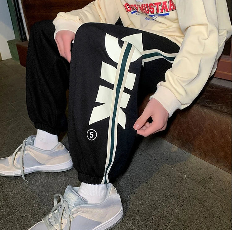 Trousers Hip-hop Wide Leg Sweatpants For Men Summer Stylish Training Cotton Loose Elastic Y2k Casual Baggy Male Sweat Pants L