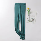 Birdtree Women Leggings Knitted Natural Silk 3/4 Length Slim Pants Anti Emptied Bottoms Black Khaki Summer 2023 New B37129QC