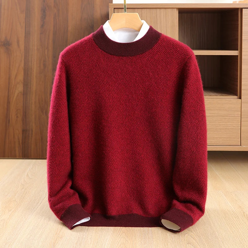 100% pure cashmere men's high-end brand semi-high neck thickened business casual autumn and winter mid-high neck base sweater