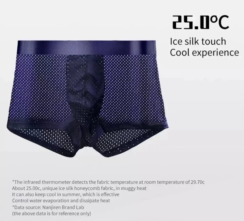 5pcs/Men's Underwear Summer Ice Silk Underwear Plus Size Panties Cool Breathable Sexy Boxer Panties Mesh Comfort Underwear L-5XL