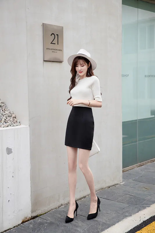 Ladies Casual Simplicity Elegant Trend New Style Summer High Waisted Hip Hugging Skirt Black Short Skirt Fashion Trend