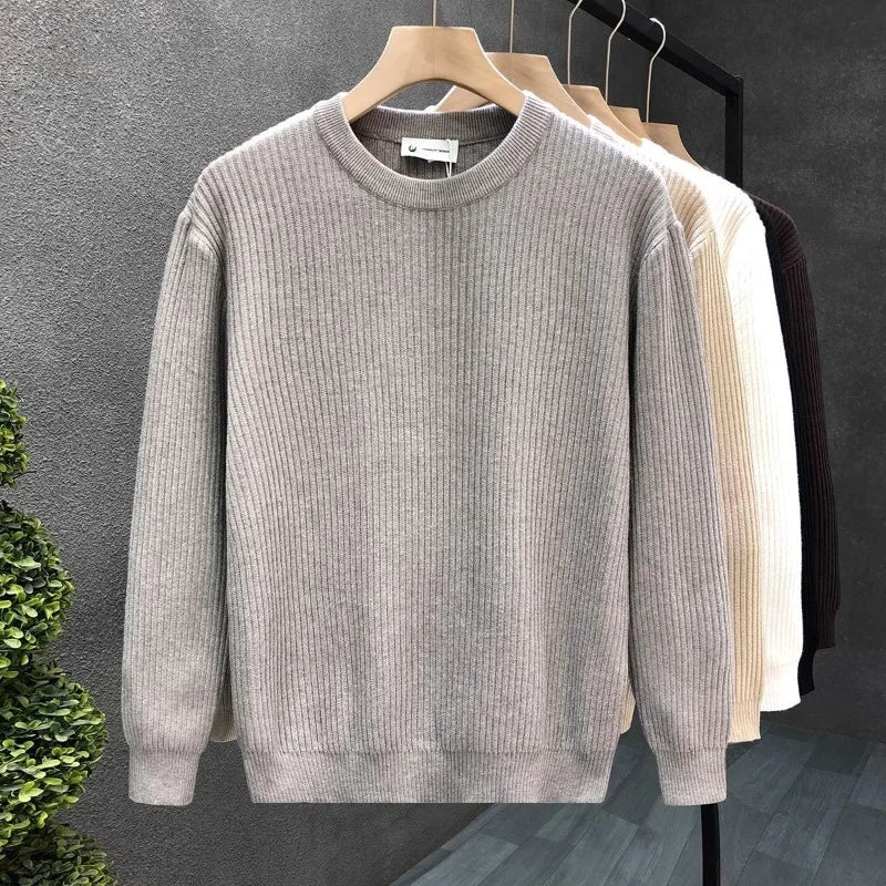 Korean Style Men's Sweater Vertical Stripes Round Neck Pullovers High Quality Inner Soft Knitted Fashion Versatile Undershirt