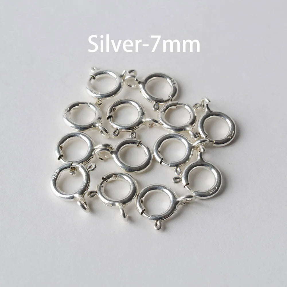 925 Sterling Silver Spring Ring Clasp with Open Jump Ring, 5-8mm Spring Ring Clasps with Open Ring For Jewelry Making Findings