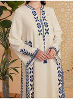 Fashion Muslim Women's Printed V-neck Robe 2025 Autumn V-neck Long Sleeve Arab Ethnic Style Printed Maxi Dress For Women Elegant