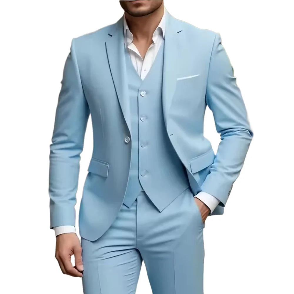 Men's 2 Piece Suit Set Solid Color Elegant Wedding Formal Business Dress Blazer Vest Pants Classic Tuxedo for Party Groomsmen