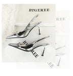 Korean Style Pointed Toe High Heels Shallow Mouth Hollow Bow Back Trip Strap Women's Shoes Thin Heels Back Empty Shoes Women