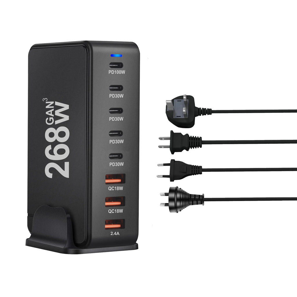 New 268W/240W GAN Gallium Nitride USB TypeC Multi-port Desktop Travel Charger With Power Adapter PD Charger Office Home Charger