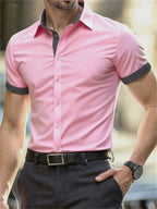 Men's short-sleeved shirt summer slim casual dress light and thin elastic no iron business shirt fashion luxury all seasons
