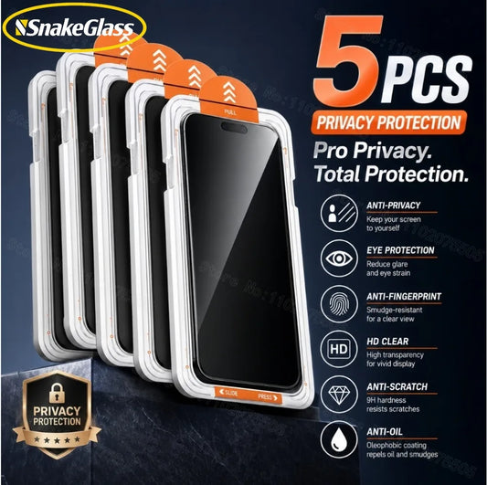 5 Pack HD/Privacy Screen Protector for IPhone 17 Pro Max Air 17e 16e 11 12 13 14 15 16 Pro,Tempered Glass,Dust-Free Easy Install